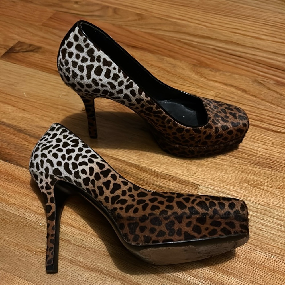 Gucci leopard print platform stilettos, pony hair